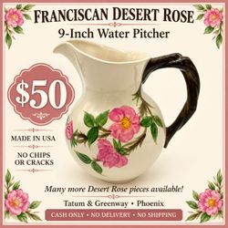 Vintage Franciscan Desert Rose 9-Inch Water Pitcher – Made in USA – $50