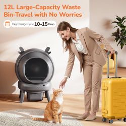 Automatic Self Cleaning Litter Box, Cat Litter Box with APP Control, 65L Globe & Dual Safety Sensors, Robot Litter Box, 1 Roll Garbage Bags and Litter