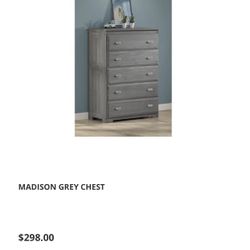 Boys Gray Wood 5 Drawer Chest