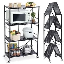 Tolf 4 Shelf Foldable Storage Shelves With Wheels Large Capacity Shelving Freestanding Metal Rack NIB New! 