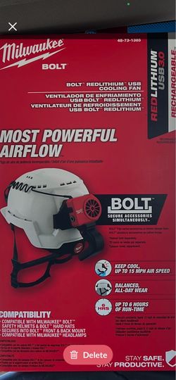 Milwaukee Bolt cooling fan for hard hat