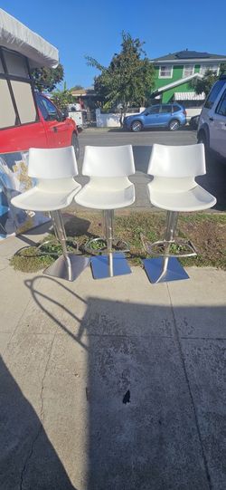 Leatherette Swivel Bar Stool, White and Silver
