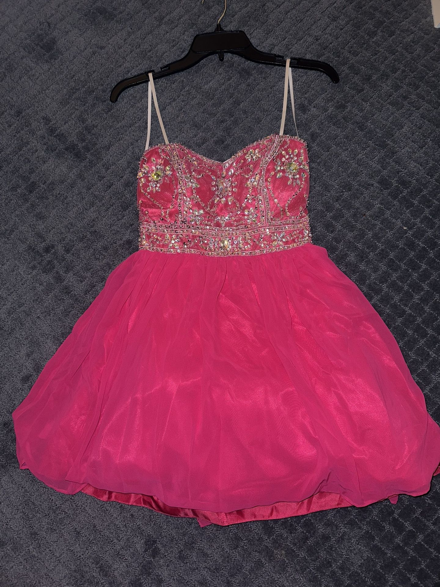 Hot Pink Short Rhinestone Prom Dance Dress