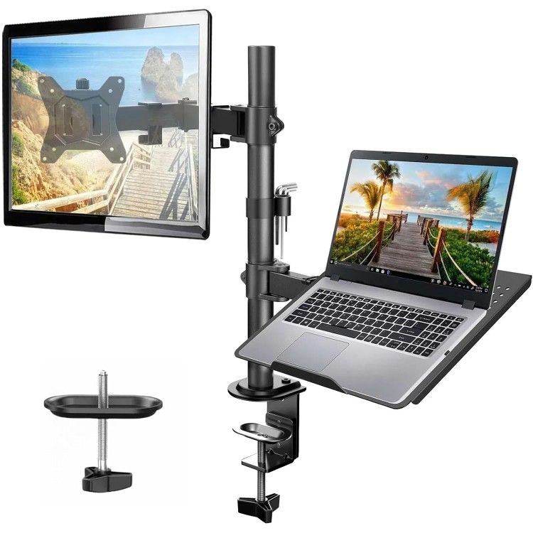 New HUANUO Adjustable Monitor Stand, Single Arm Desk Mount for 32 inch Screen and 17 inch Laptop, Heavy Duty Ergonomic Bracket Holds 22lbs