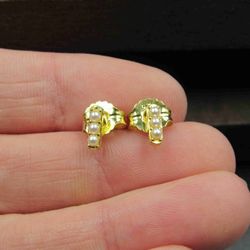 Sterling Silver Gold Plated Triple Faux Pearl Stud Earrings