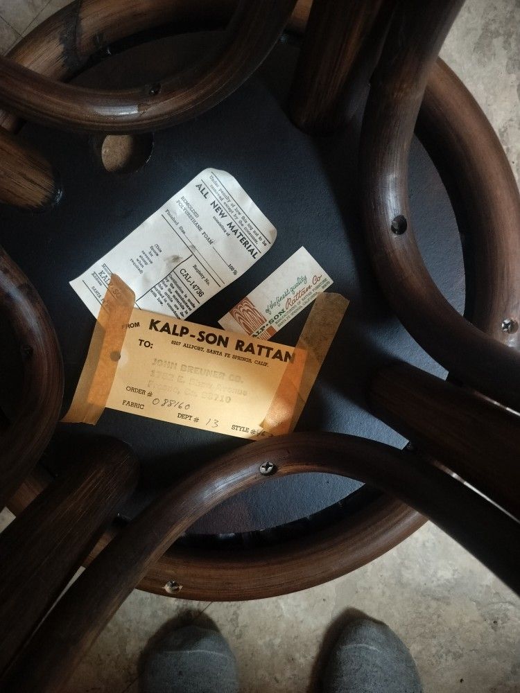 Vintage Mid Century Kalp-Son Rattan Swivel Stool
