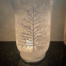 Christmas Winter Tree White Frosted Candle Holder