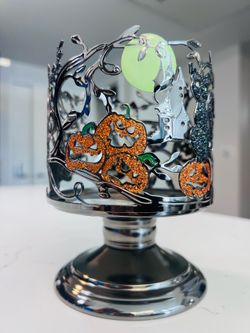 Bath & Body Works Pumpkins & Bats With Black Cat 3-Wick Candle Holder NEW