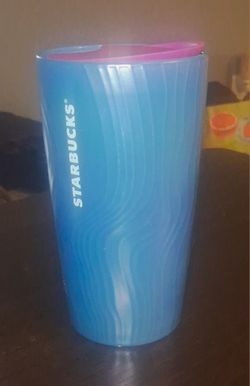 Starbucks Blue Wavy Tumbler w/ Pink Lid 12 oz 355 mL ©2022 SKU 011129734
