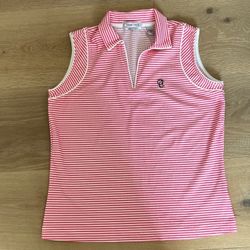 NWOT TEHAMA Pink and White Striped golf tennis polo shirt sleeveless