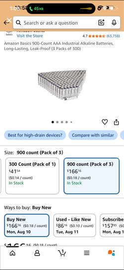 Amazon Basics AAA Industrial Alkaline Batteries – 900 Pack – New