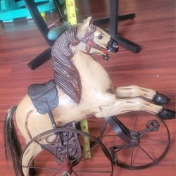 Vintage Wooden Horse Tricycle 