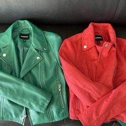 EXPRESS 2 Jackets Size XS - Green Leather And Red Suede