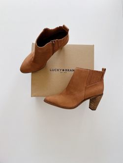 ✨New LUCKY BRAND Nesly Leather Heel Booties Whiskey Womens Shoes Size 12M NIB