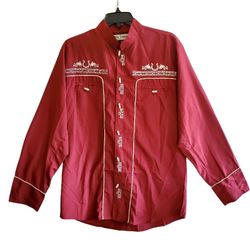 WHITE DIAMOND RED WESTERN HORSESHOE EMBROIDERED COWBOY SHIRT SIZE M