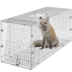 VEVOR Humane Live Animal Trap, Dimensions 50" x 20" x 26", Crafted from Galvanized Iron, Collapsible Design with Carrying Handle for Capturing Stray D