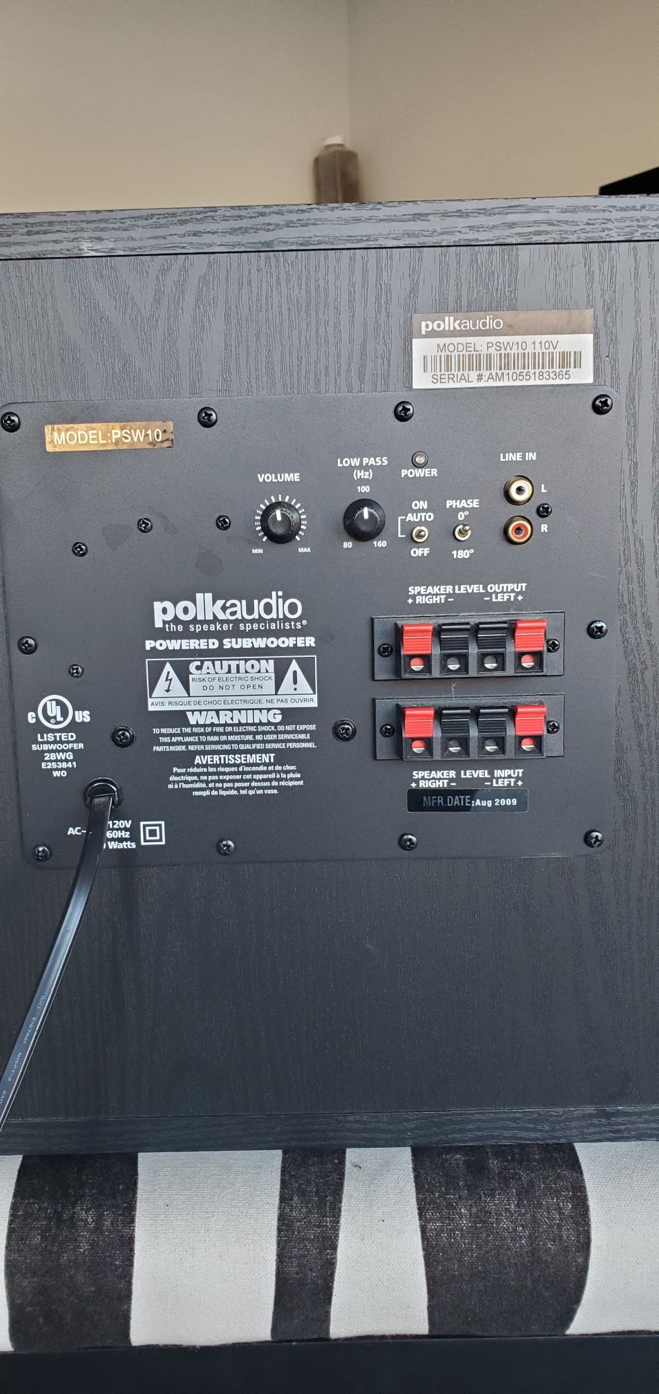 Polk Audio Powered Subwoofer Model PSW10 Black 110V