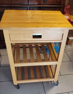 Butcher Block Kitchen Island Cart Table Extra Counter Space
