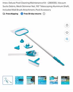 Intex: Deluxe Pool Cleaning Maintenance Kit - (28003E), Vacuum Sucks Debris, Mesh Skimmer Net, 110" Telescoping Aluminum Shaft, Included Wall Brush At