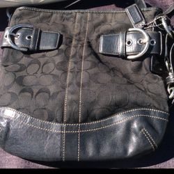 $25 COACH Authentic Black Jacquard Leather Trim Shoulder Bag Buckle No GO5K-3574