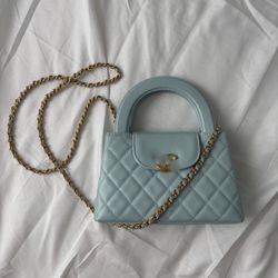 light blue quilted mini bag with gold chain strap(162)54