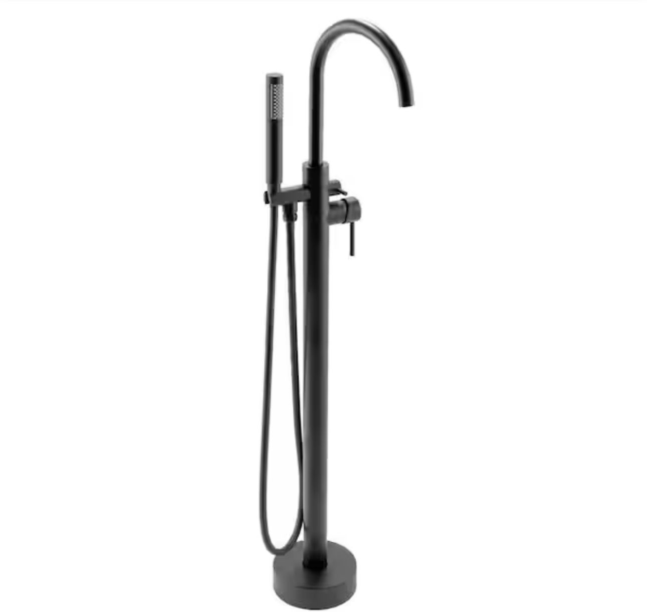 AKDY 1-Handle Freestanding Floor Mount Tub Faucet Bathtub Filler with Hand Shower in Matte Black