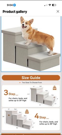3 Step Dog Stairs with Storage, 18" High Folding Pet Steps, Beige with Non-Slip and Removable Washable Cover. Folding Storage Steps for Beds, Couches