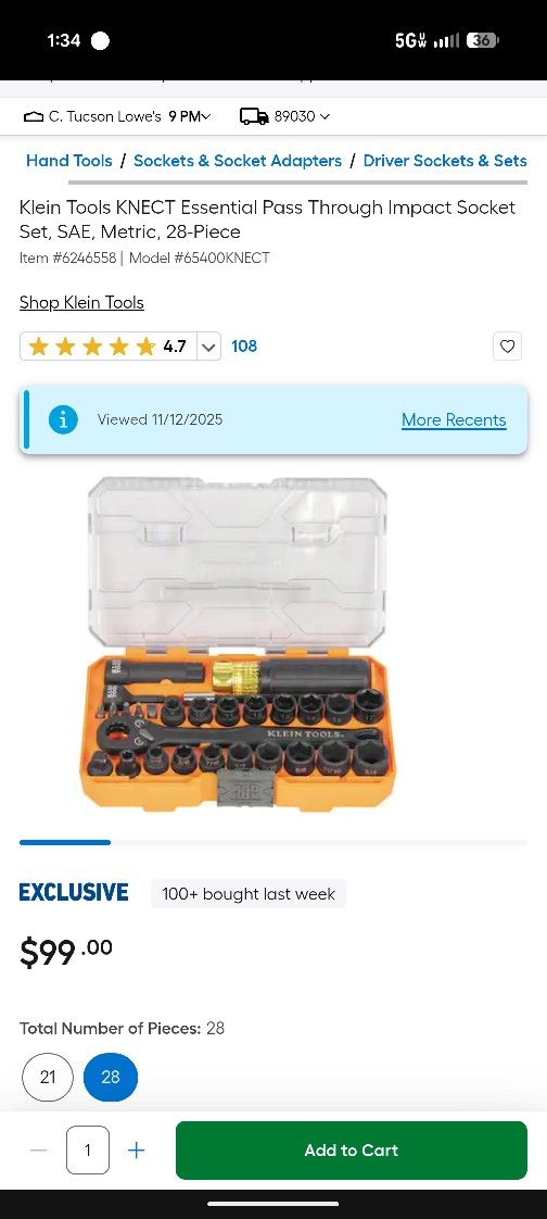 Klein 28 Piece Essential Knect Pass Through Impact Socket Set