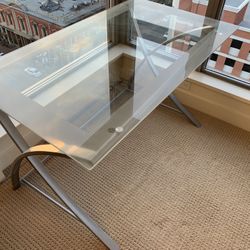 Modern Glass Desk W/ Chrome X Legs