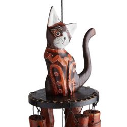 World Market Bamboo and Metal Cat Wind Chime 