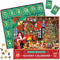  Advent Calendar Puzzle - Santa's Surprise, 24 Boxes 1008 Pieces Christmas Jigsaw Puzzles, Countdown to Christmas Advent Calendar 2024 Kids Adults XMA
