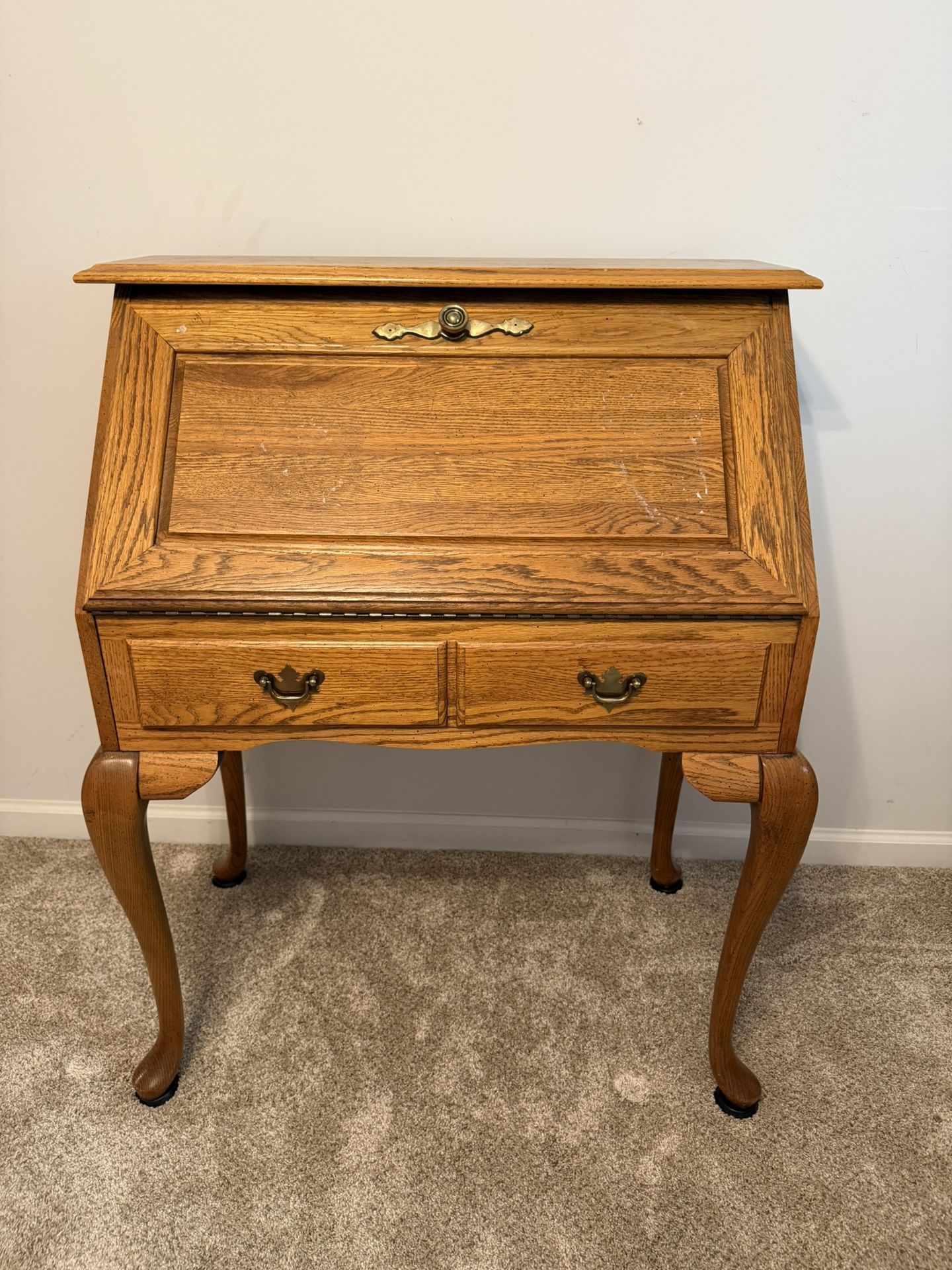 Oak Secretary With Mirror And Chair