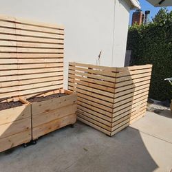 Beautiful privacy wall Frame Planter Box Garden Bed Outdoor Design cedar redwood AC pool equipment cover