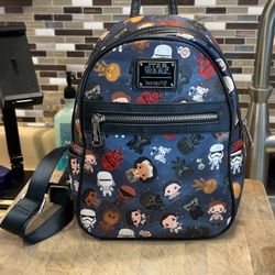 Loungefly Star Wars Chibi Characters Mini Backpack 10.5" H x 9" W x 4.5" D.