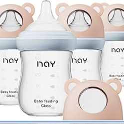 New yanyoyo Natural Glass Baby Bottle for Breastfeeding Babies, 5.4oz Anti-Colic Baby Bottle with Natural Response Nipple(S), Clear, Wide Neck, 4 Pack