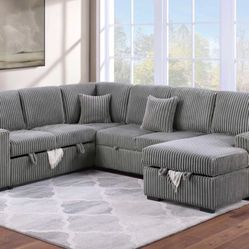 Corduroy Sectional Sleeper Sofa With Storage