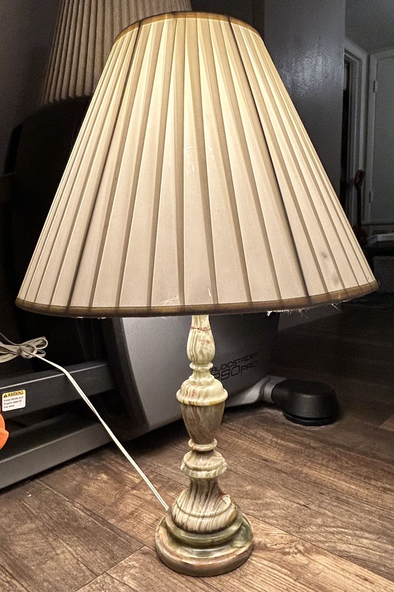 Vintage Onyx Marble Table Lamp With Original Shade & Extra Vintage Shade