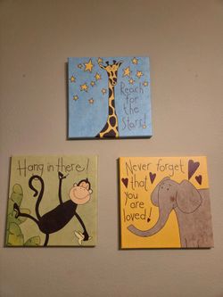 Set of 6 Animal Theme Wall Canvas Decor 12"×12"