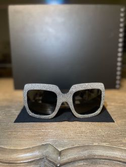 GUCCI silver crystal strass embellished oversized gradient square sunglasses