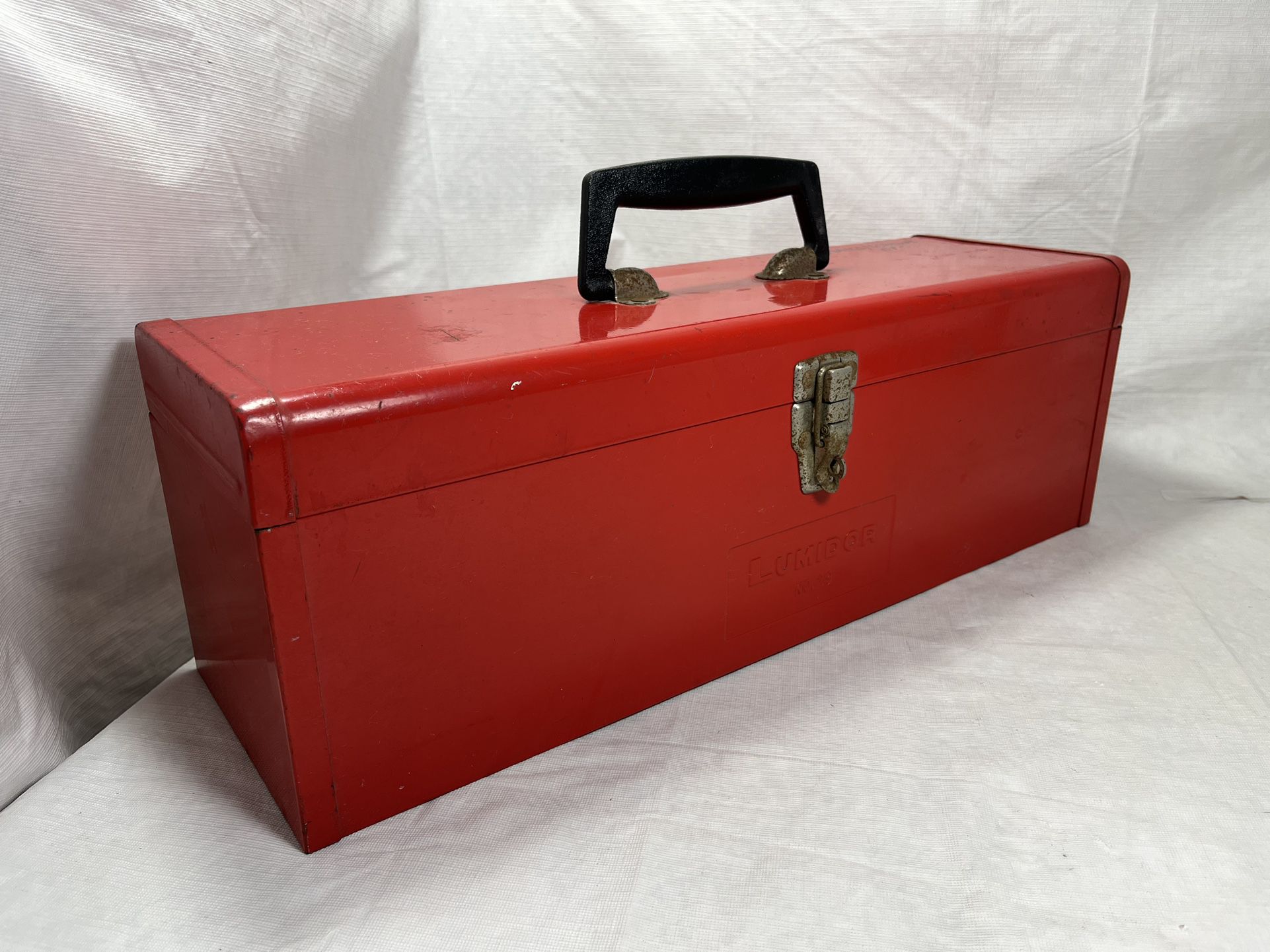 Vintage Lumidor NO.29 Metal Steel Red Tool Box Carrying Handle Handyman Plummer Grandpa’s Locksmith Retro Classic