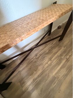 Metal & natural fiber console table