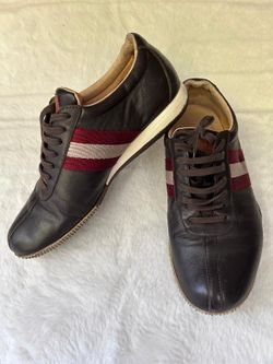 Bally Frazee Brown Red Stripes Leather Sneakers 38.5E