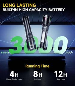 LED Rechargeable Flashlights High Lumens 10000 2 Pack, Single Click Bright Flashlight Long Lasting 12H, Compact Handheld Flash Light USB C, White & Re