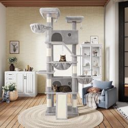 81in Multi-Level Tall Cat Tree Tower for Indoor Kitties/Larger Cat Condo Furniture with Hammock/Cozy Pussycat Perches/Sisal Scratching Posts/Pet House