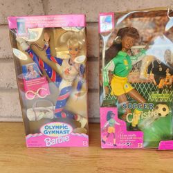 Pair of Vintage Barbie Dolls, Soccer Christie & Olympic Gymnast Barbie
