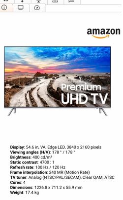 Samsung 55" Premium UN55MU8000F 120HzUHD 4K Smart TV