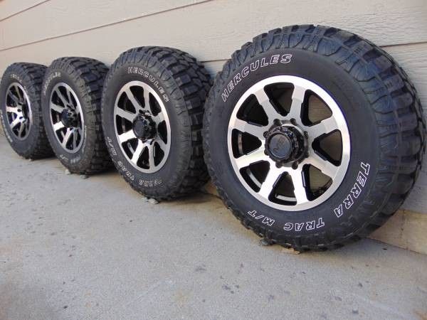 17X8.5 Silver/Black MB Rims & LT 265 70 17 Hercules Mud Tires *8X6.5*