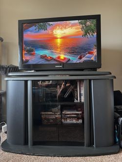 Swivel Top TV Stand Entertainment Center| Dark Gray, Particle Board, Medium Size 