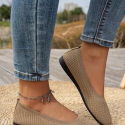 sz 7 women’s taupe beige textile flat ballet shoes