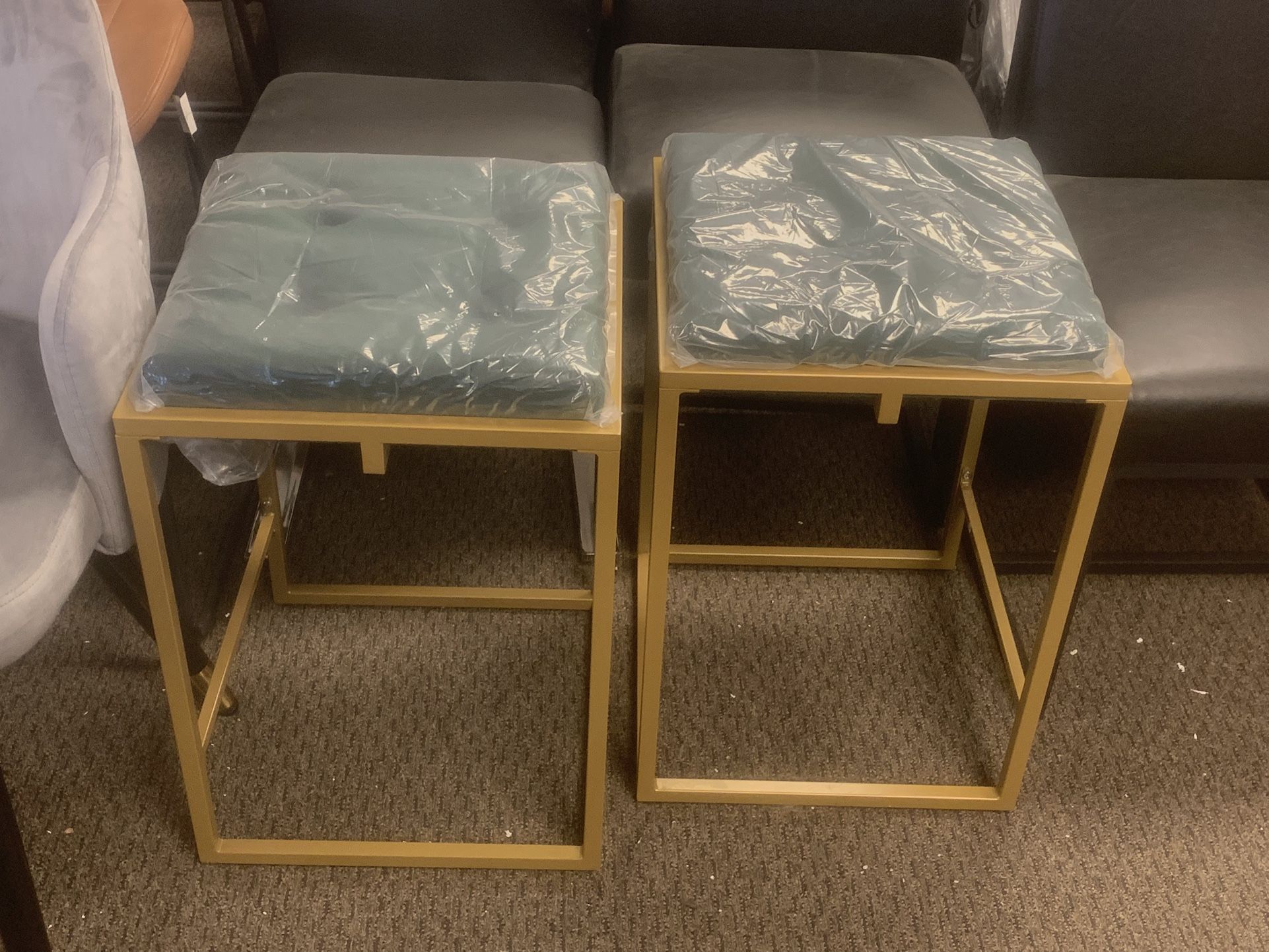 【Set of 2】34.75 x 19.25 x 10.25 inches Hunter Green and Gold Counter Height Stools